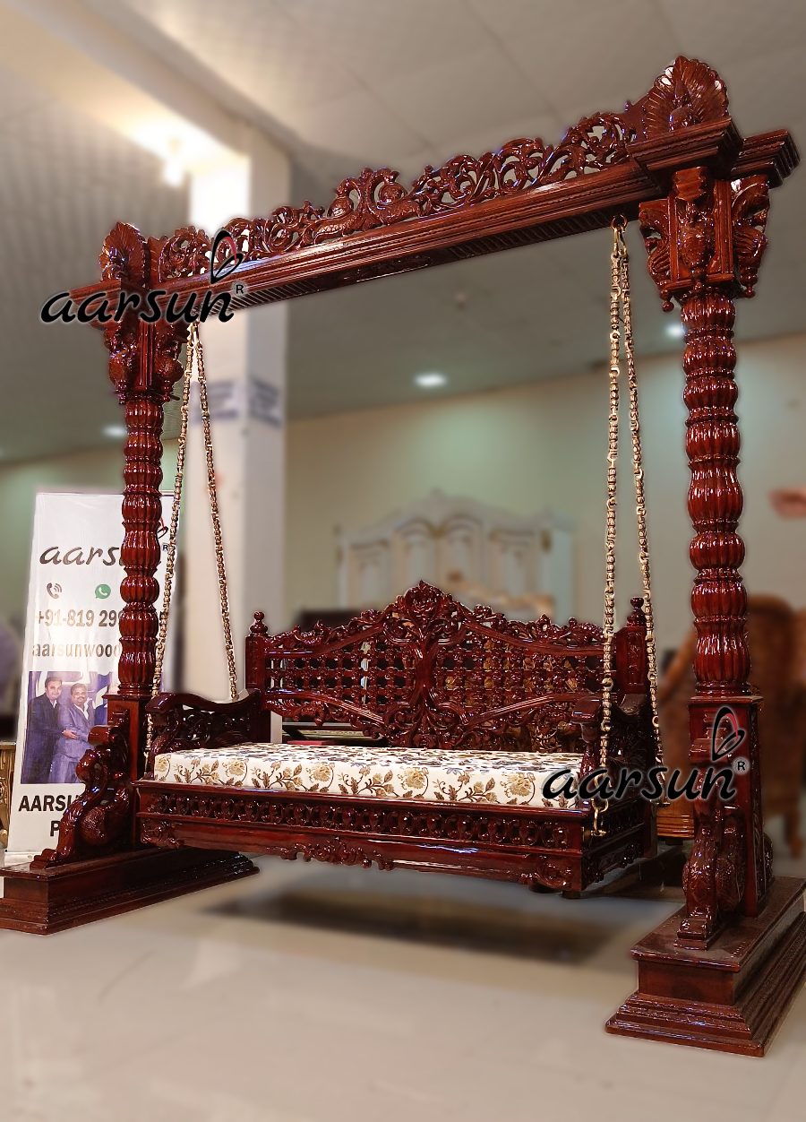 Carved Wooden Swing with Brass Chain view 4