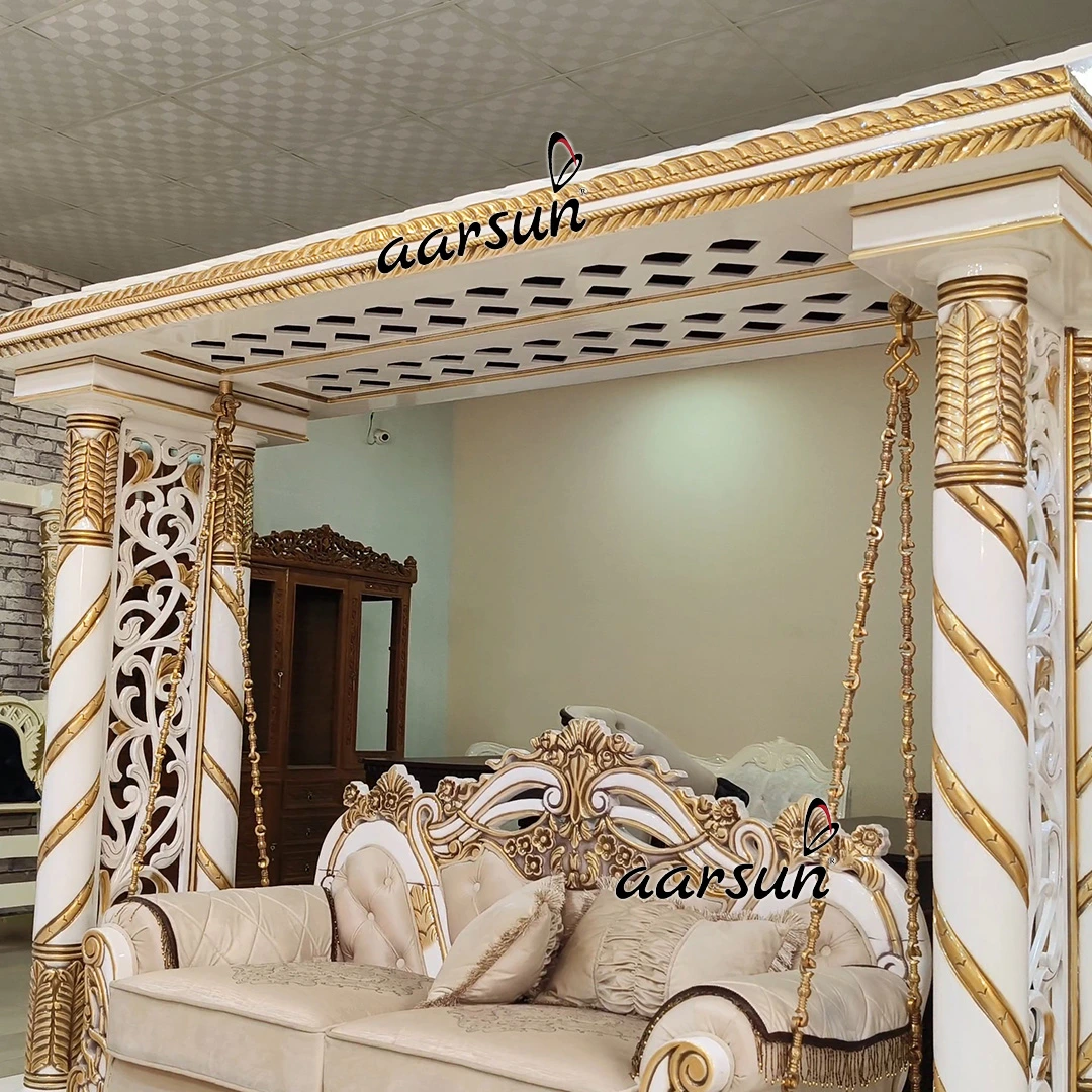 Classic White & Gold Wooden Swing view 6