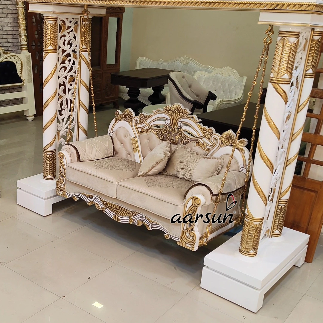 Classic White & Gold Wooden Swing view 8