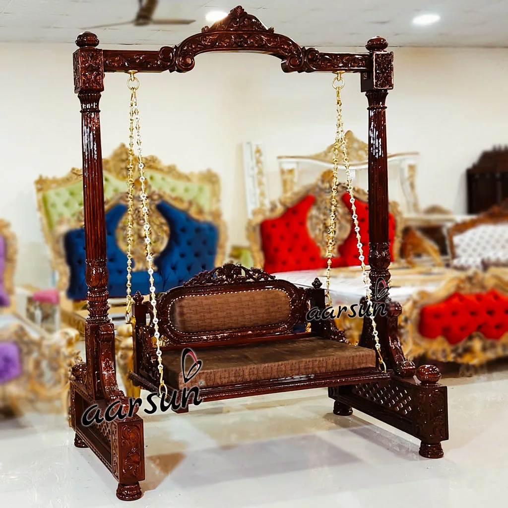 Double Carved Oonjal / Jhula in Teak Wood view 3