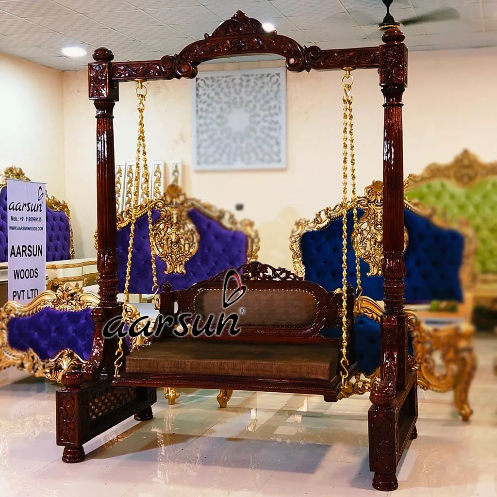 Double Carved Oonjal / Jhula in Teak Wood view 4