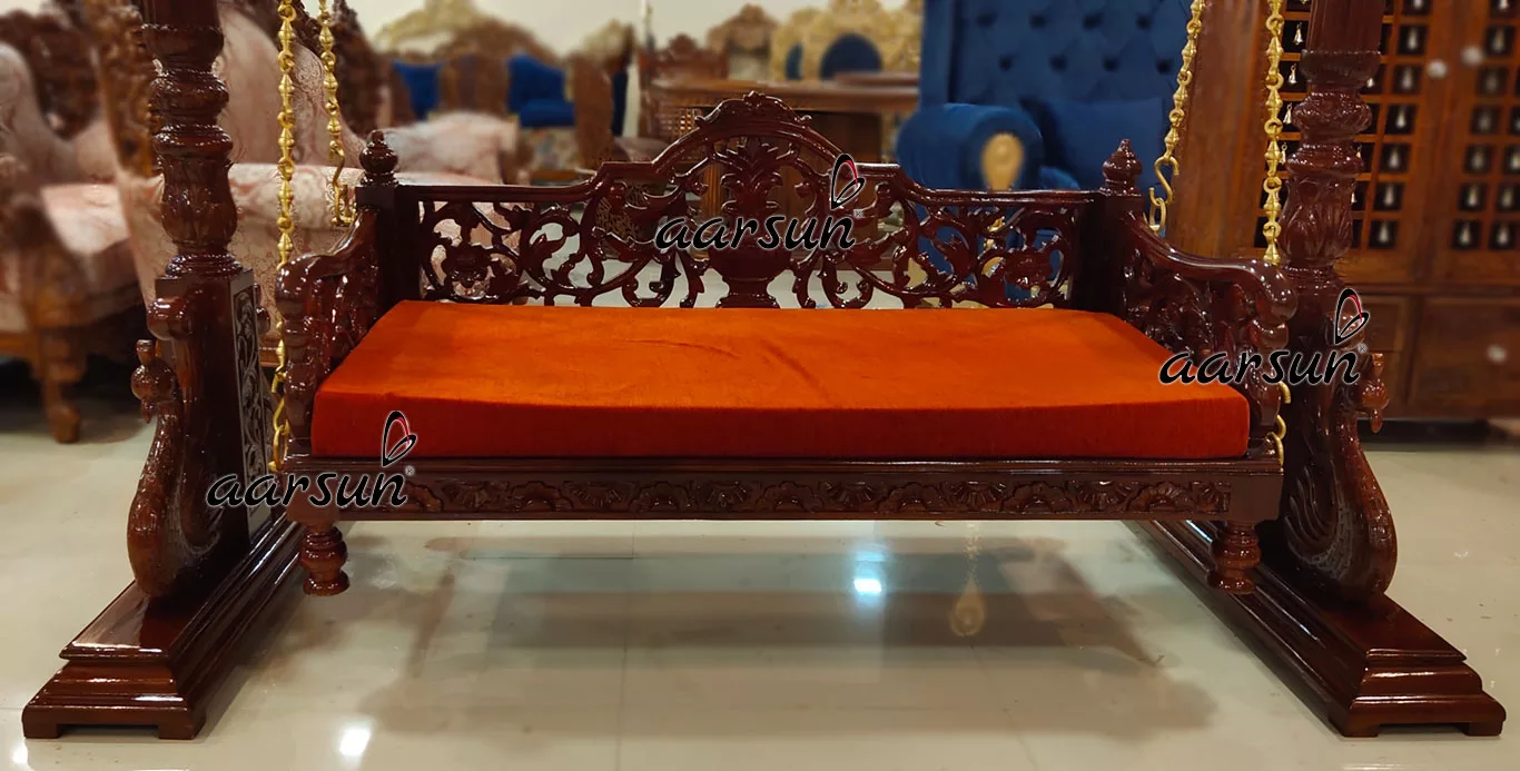 Handcrafted Rust Fabric Swing in Teak Wood view 5