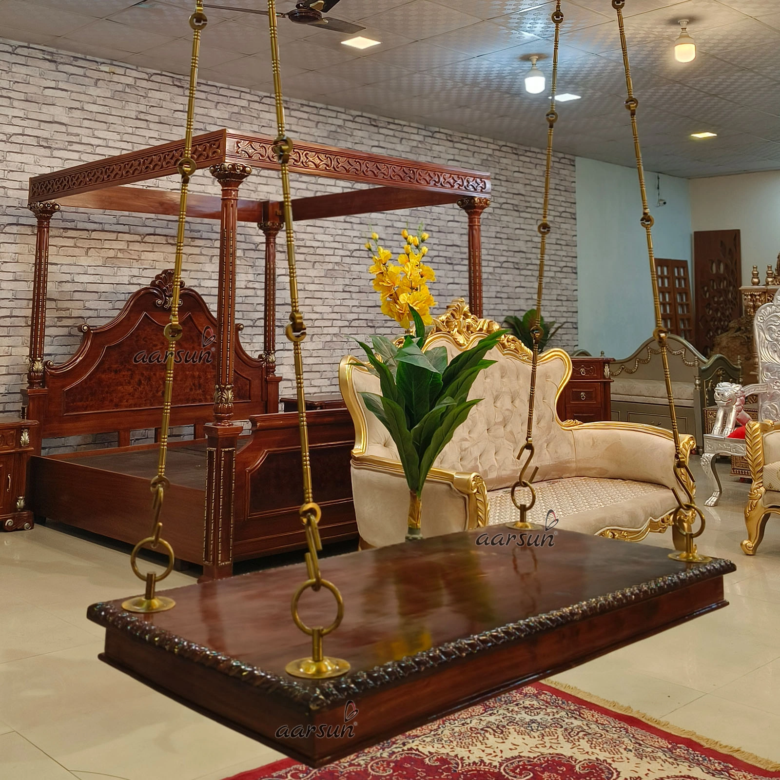 Jhula Seat with Steel Chain Antique Brass Finish view 5