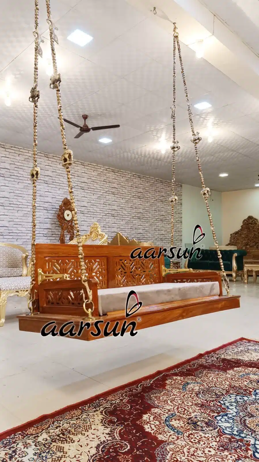 Modern Wooden Swing Seat Both Sides sitting view 4