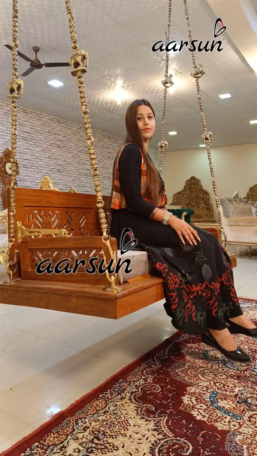 Modern Wooden Swing Seat Both Sides sitting view 5
