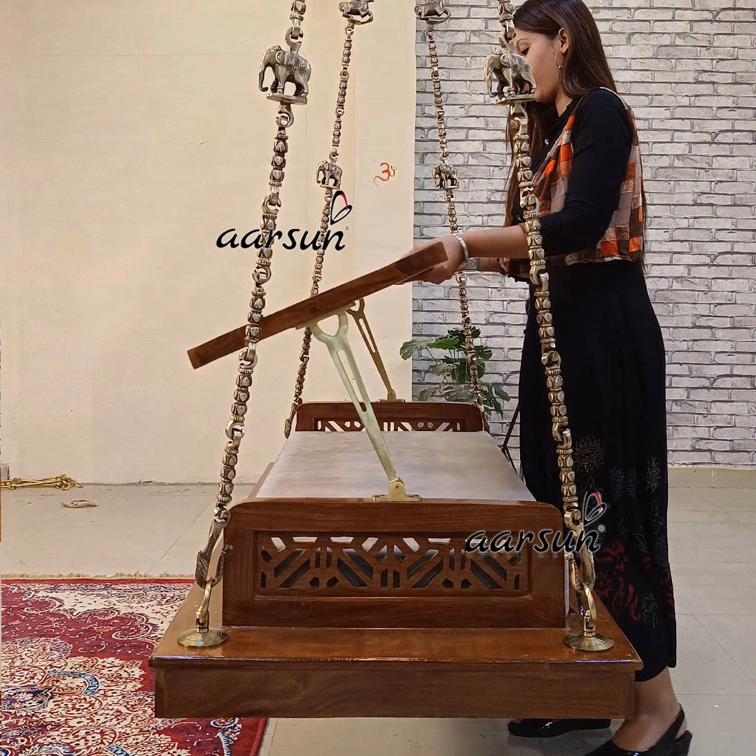 Modern Wooden Swing Seat Both Sides sitting view 7