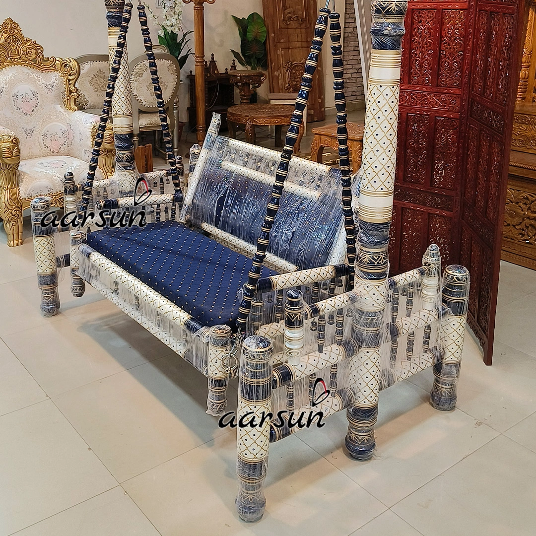 Premium Wooden Blue and White Sankheda Jhula view 3