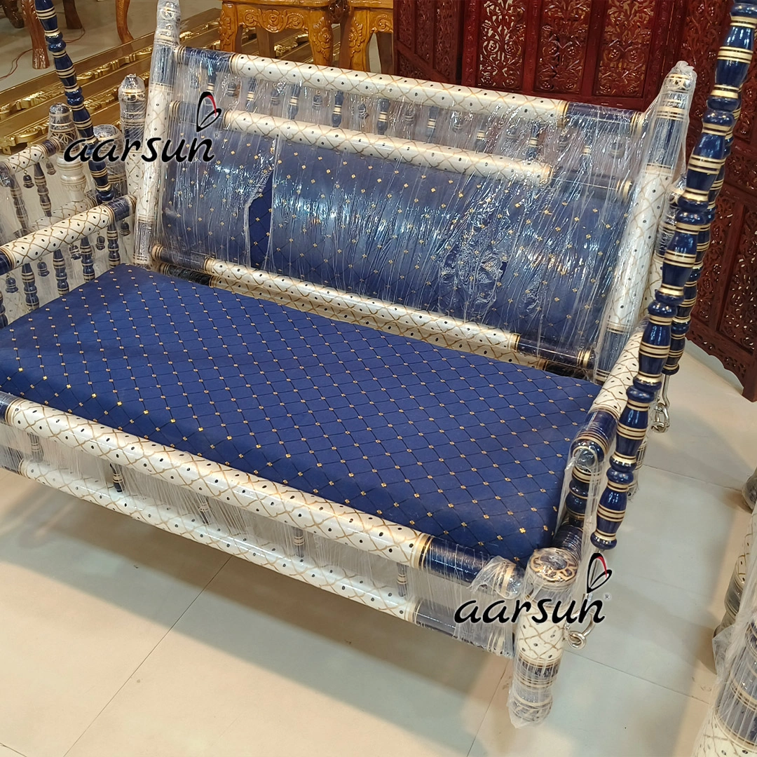 Premium Wooden Blue and White Sankheda Jhula view 5