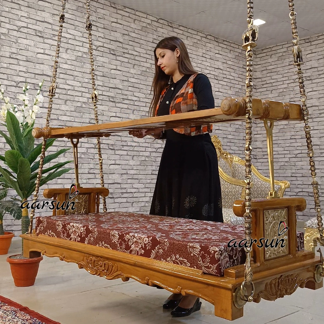 Reversible Swing Chair Online Wooden Jhula for Home view 8