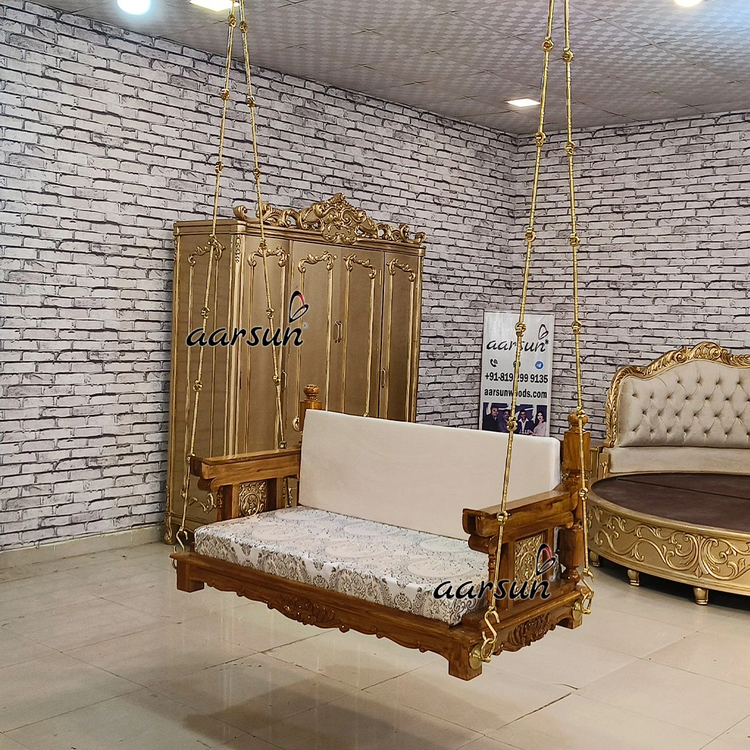 Reversible Wooden Ceiling Jhula with Brass Chain