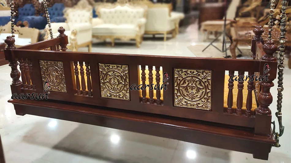Teak Wood Swing Seat design with Gold Highlight view 3