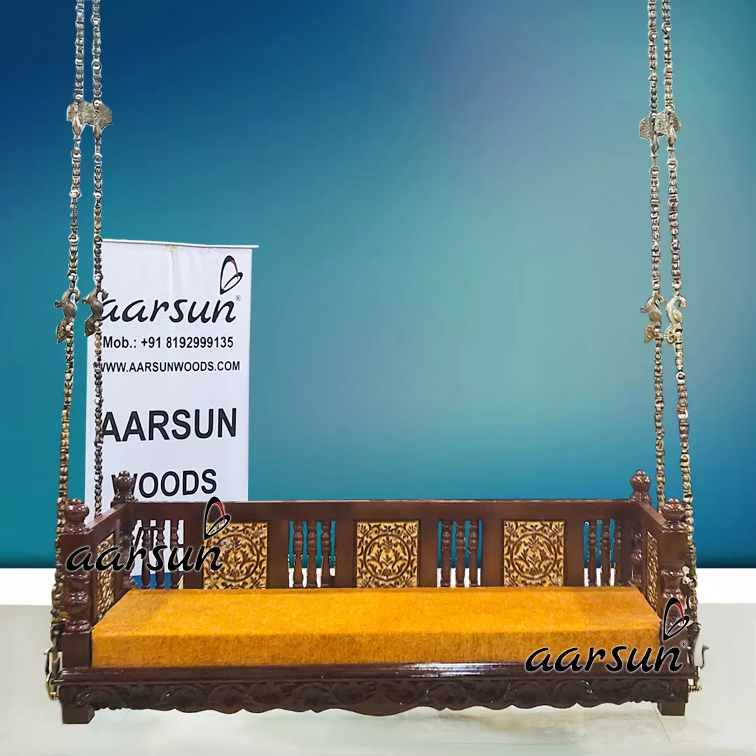 Teak Wood Swing Seat design with Gold Highlight