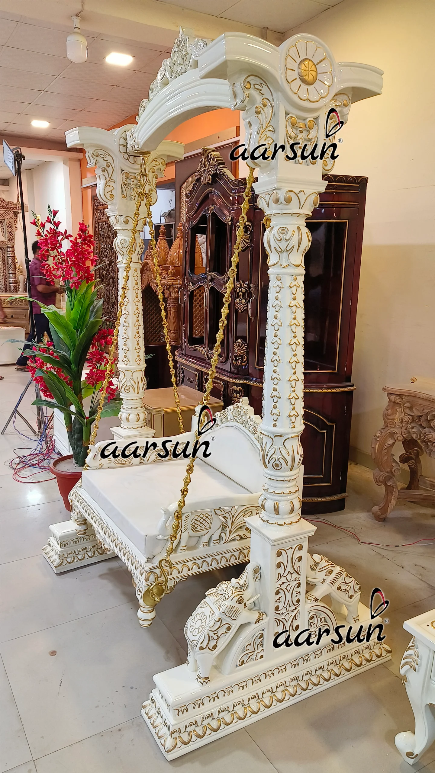 Wooden Jhoola in Royal White Finish view 3