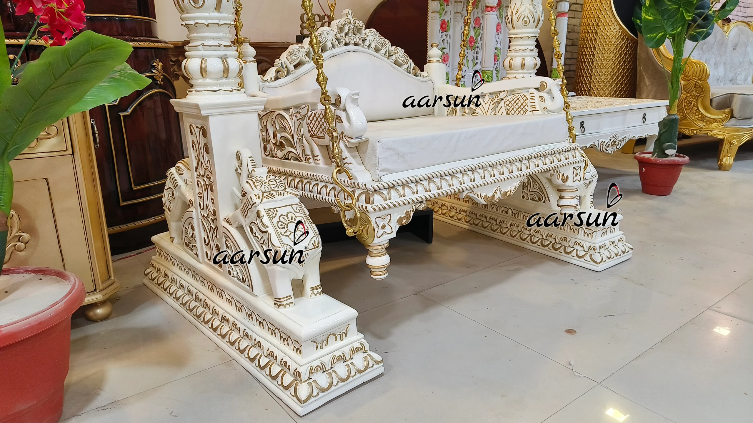 Wooden Jhoola in Royal White Finish view 5