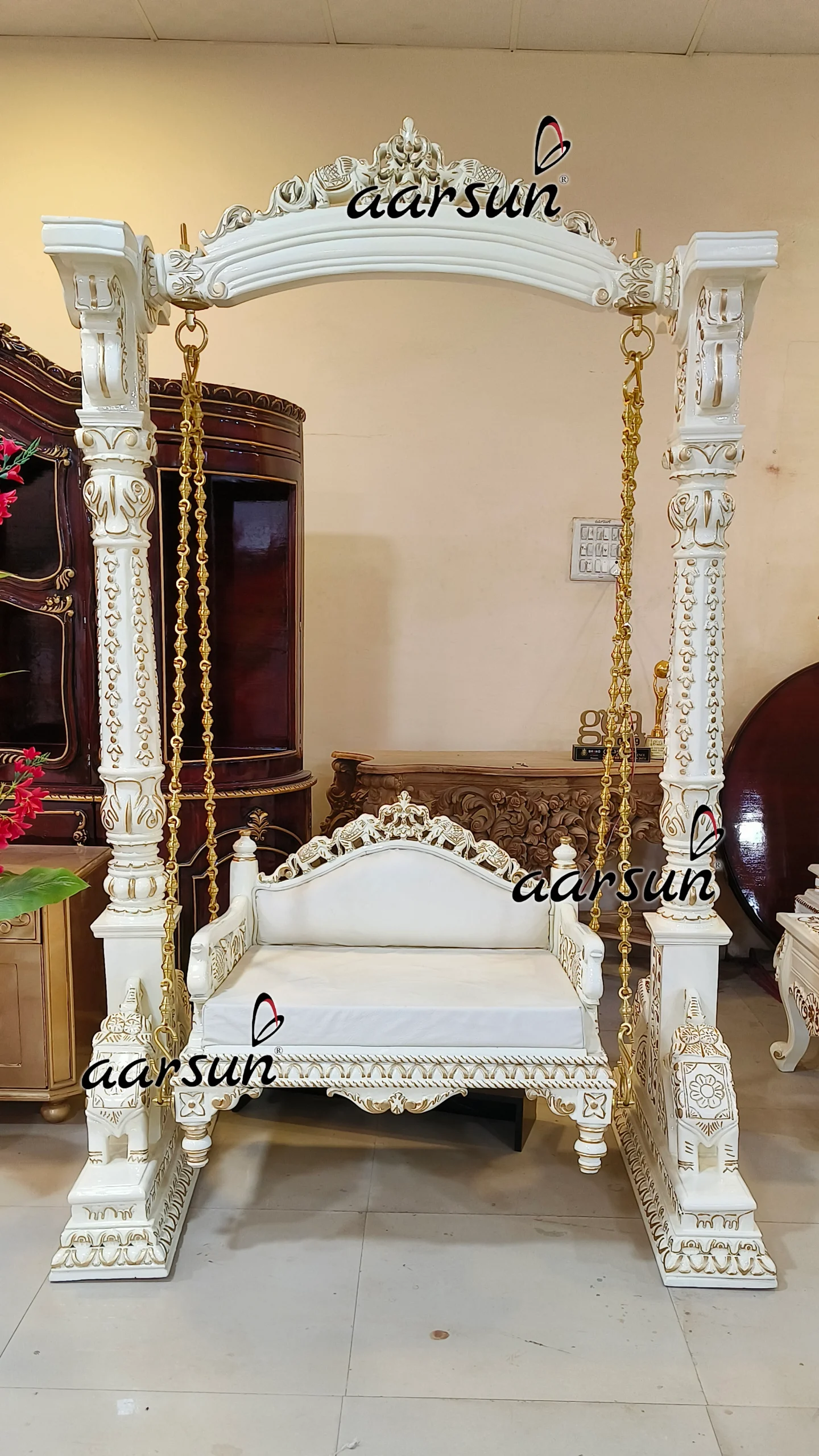 Wooden Jhoola in Royal White Finish