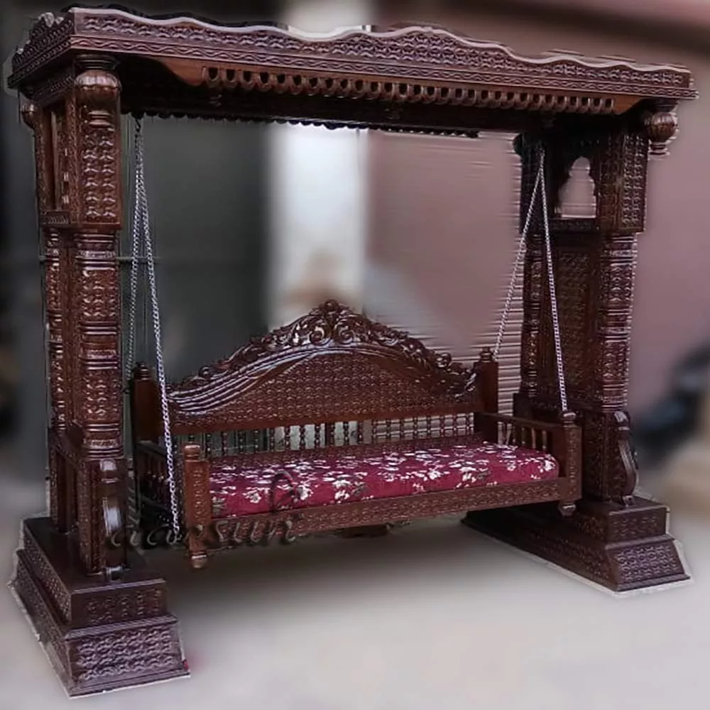 Wooden Swing / Jhula Floor Standing With Steel Chain view 3