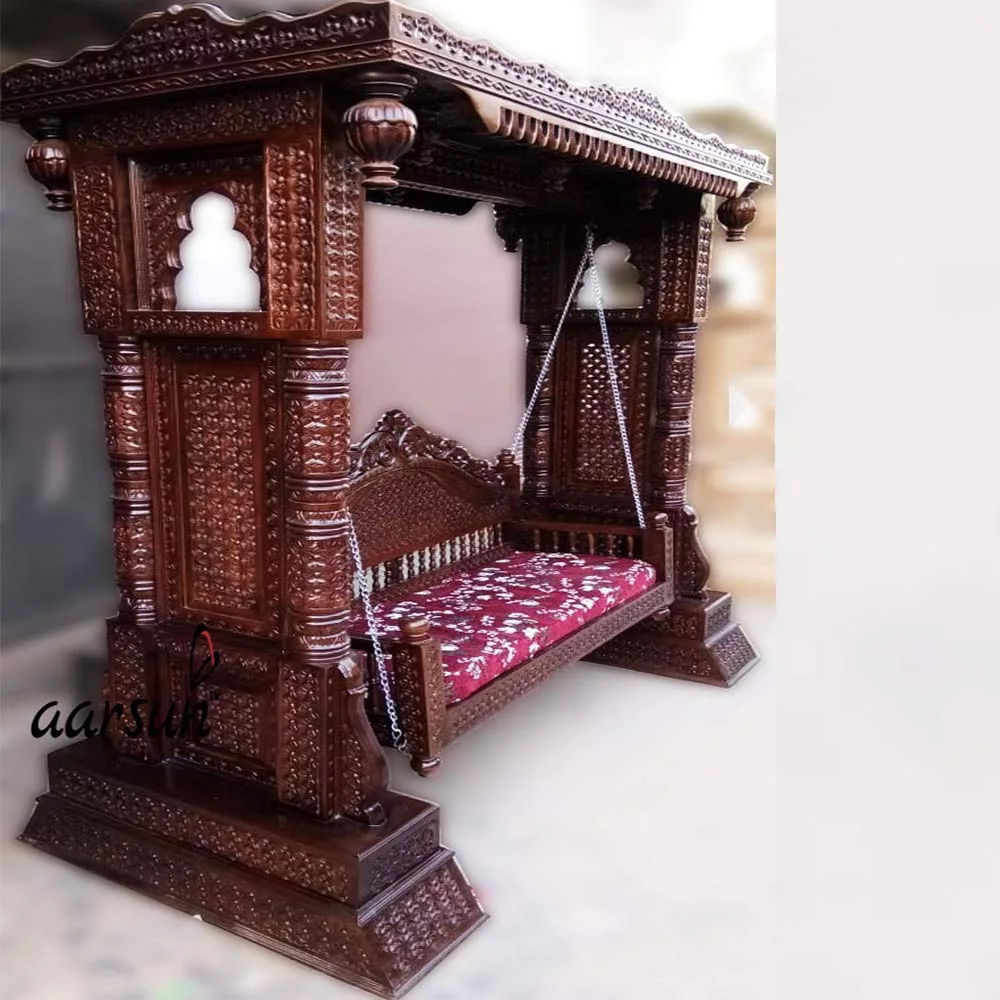 Wooden Swing / Jhula Floor Standing With Steel Chain view 7