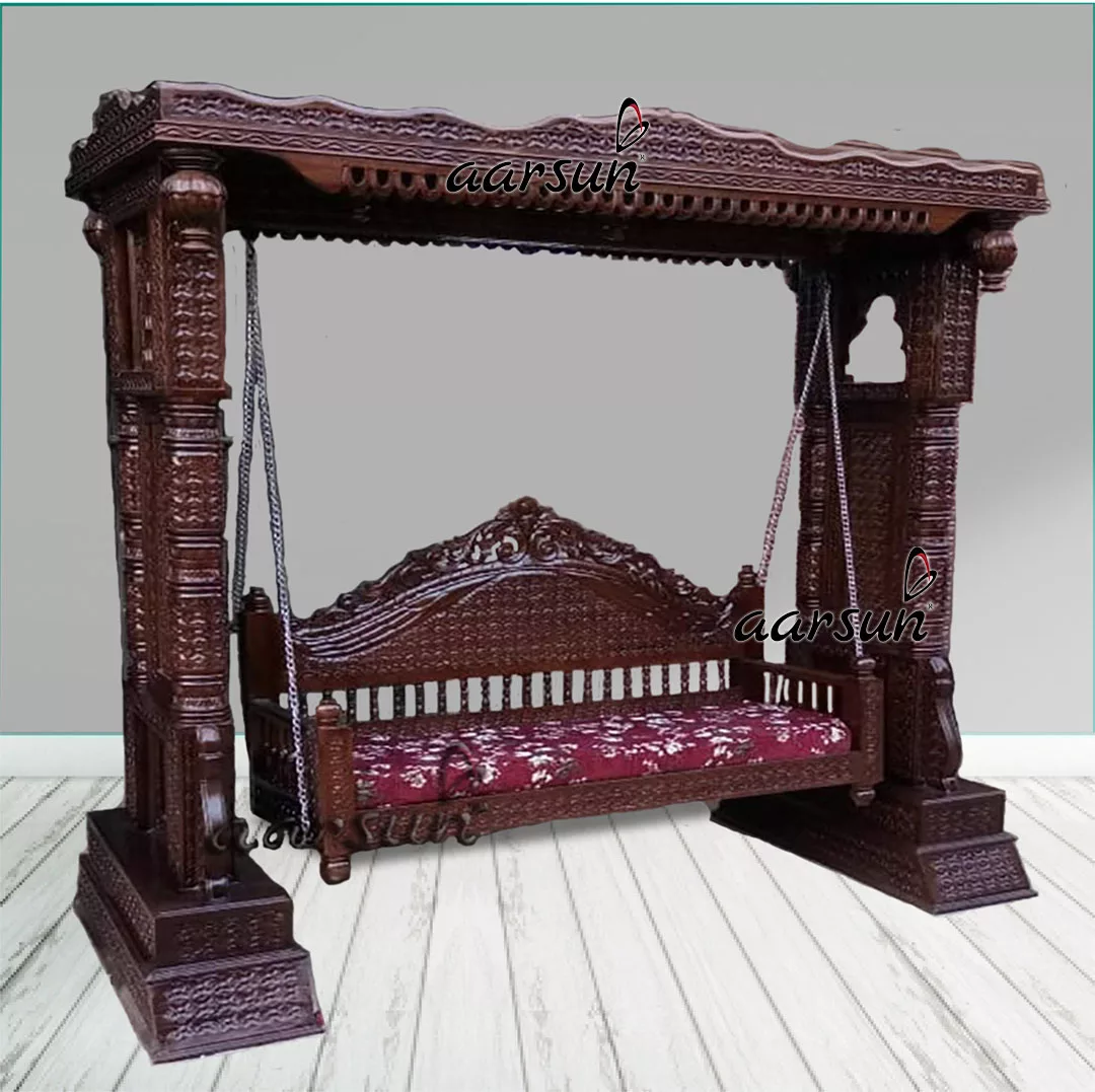 Wooden Swing / Jhula Floor Standing With Steel Chain
